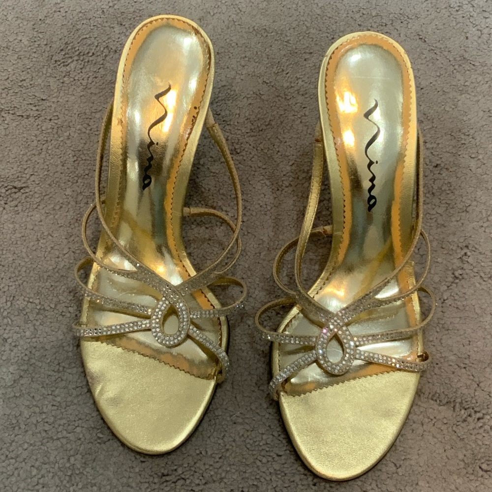 Nina Shimmering Gold Strappy Heels